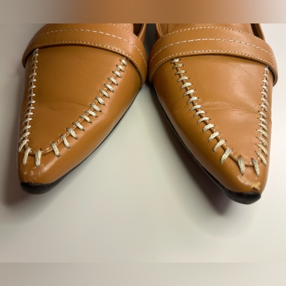 Kenneth Cole Reaction Tan Leather Kitten Heels Y2K White Contrast Stitching 7.5 - Picture 10 of 16